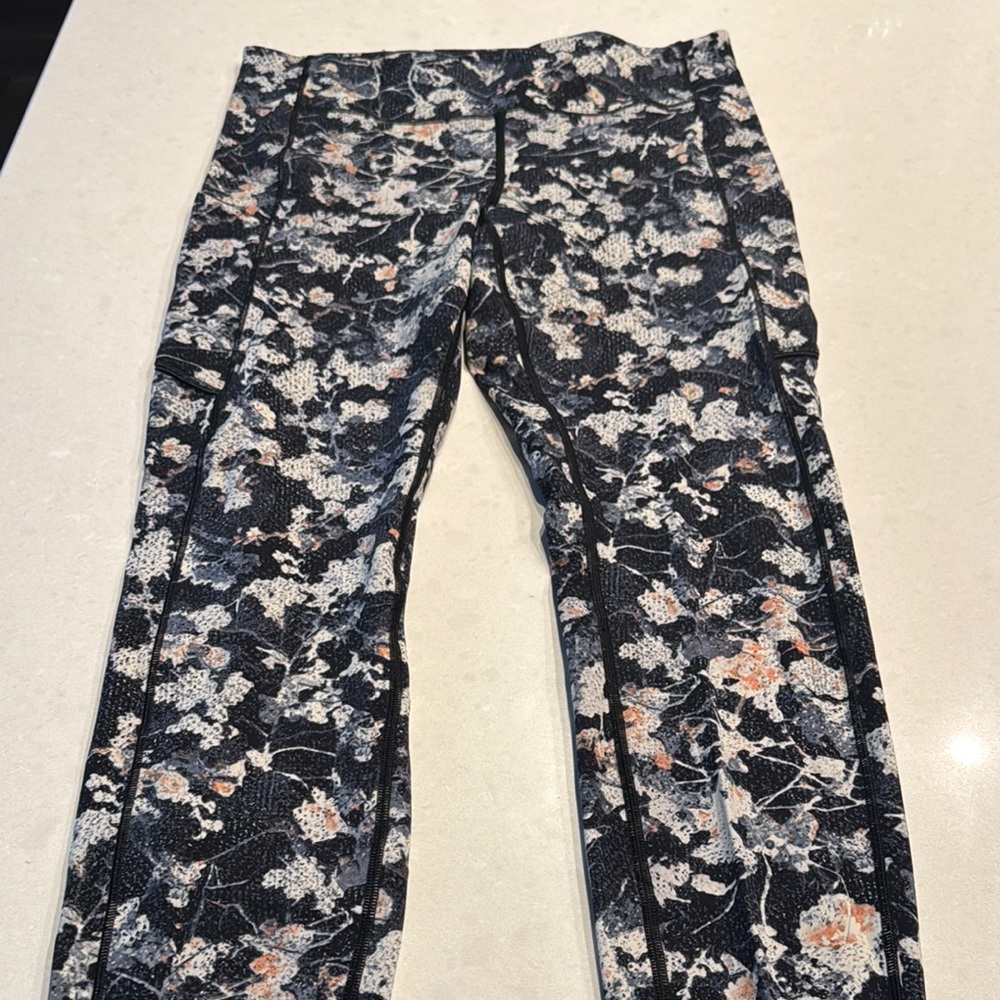 lululemon athletica Floral Leggings - Black, White, and Orange pink